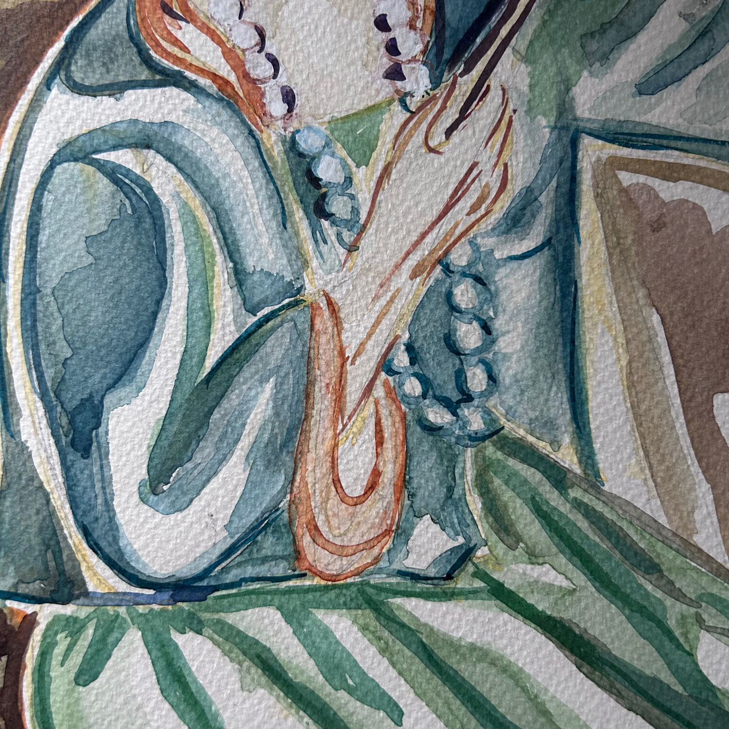 Watercolour Young Woman with Necklace