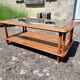Coffee table in cherry wood, glass and caning.
