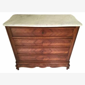 Commode 1940 bois marqueté et marbre