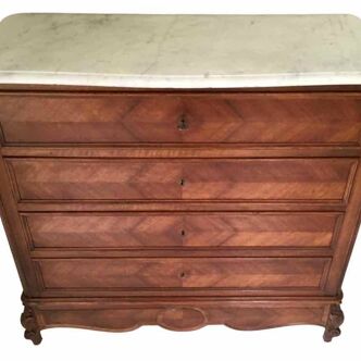 Commode 1940 bois marqueté et marbre