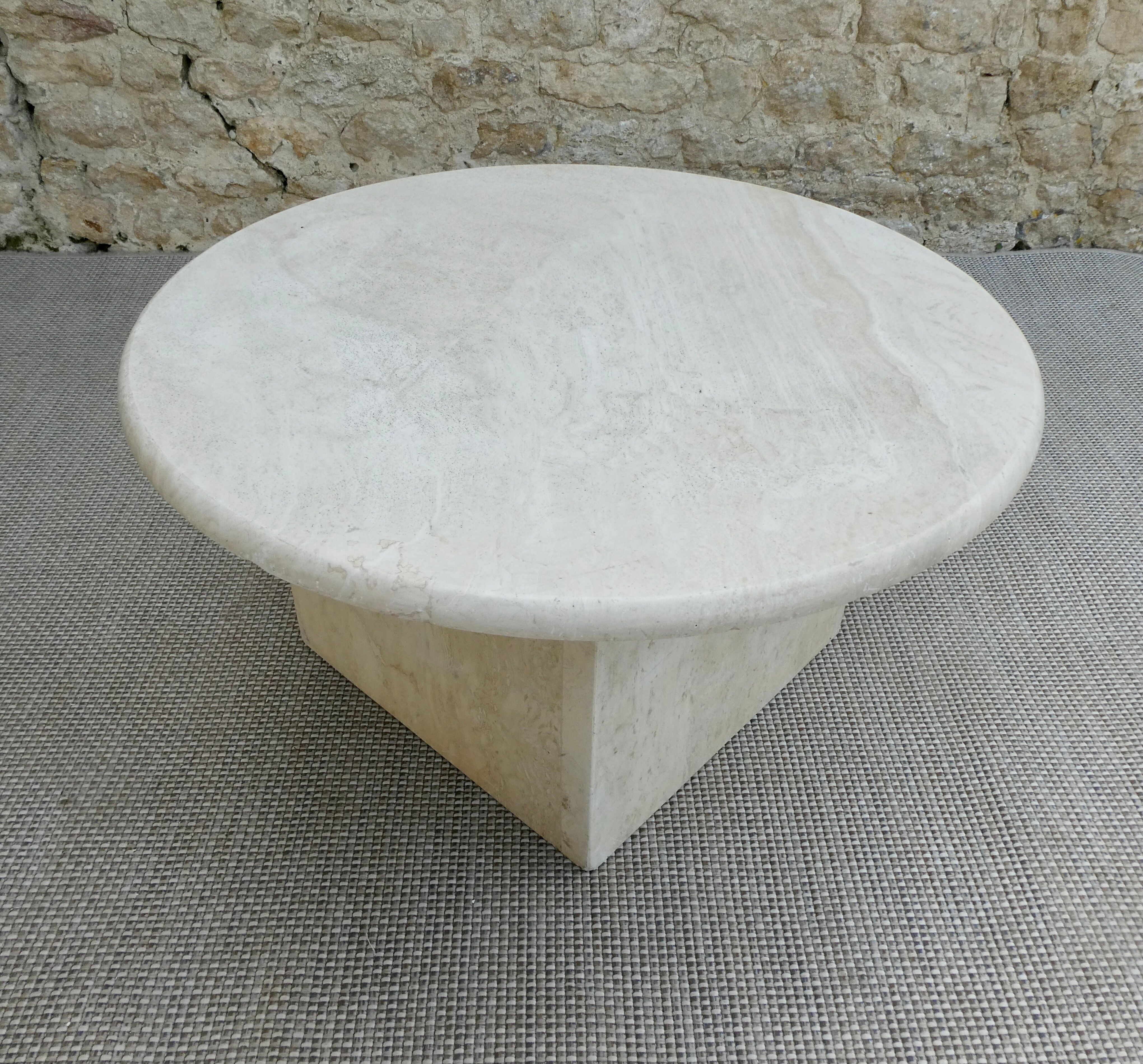 Side table, round travertine sofa end