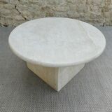 Side table, round travertine sofa end