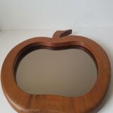 Miroir bois forme pomme, design années 70, 55x60cm