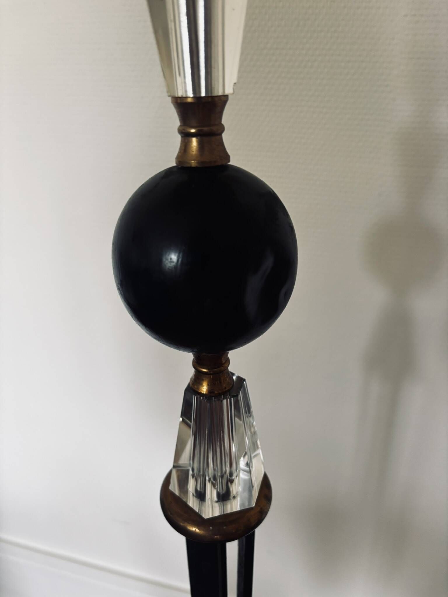 1950s floor lamp - wrought iron, gilded brass, and Sèvres crystal