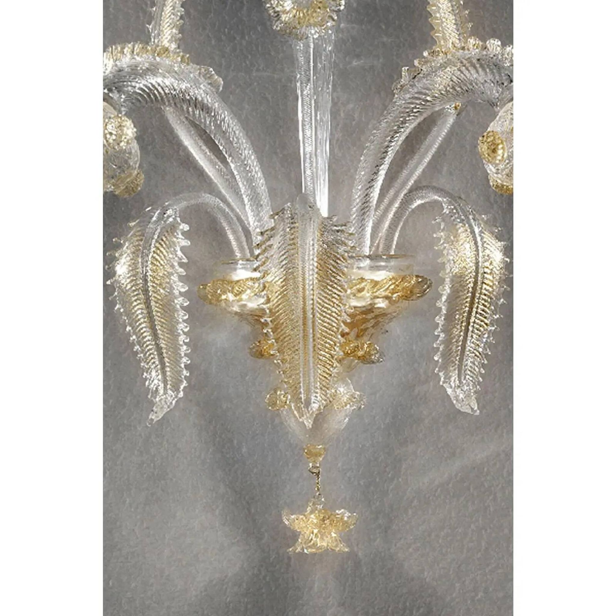 Luxury Italian Clear and Gold-Leaf Wall Sconce R With Flowers and Leaves Mu