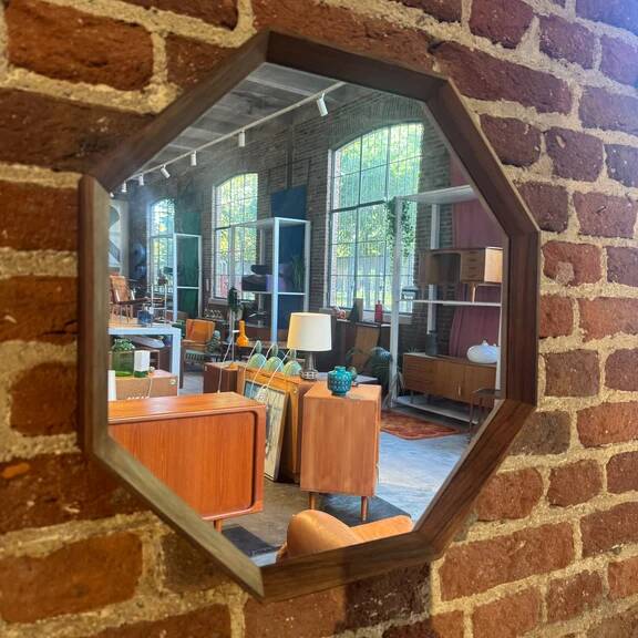 Hexagonal mirror with teak frame, Denmark 1960