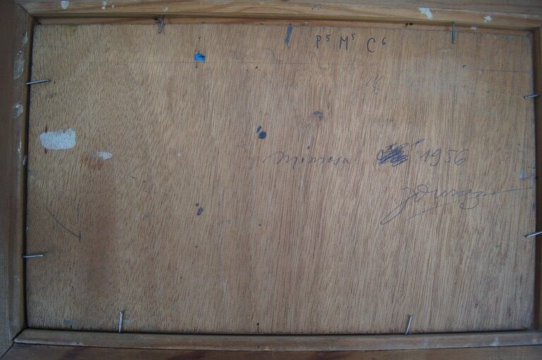 Julien Duriez 1900-1993 Mimosas bouquet Oil on signed and dated panel, vintage frame