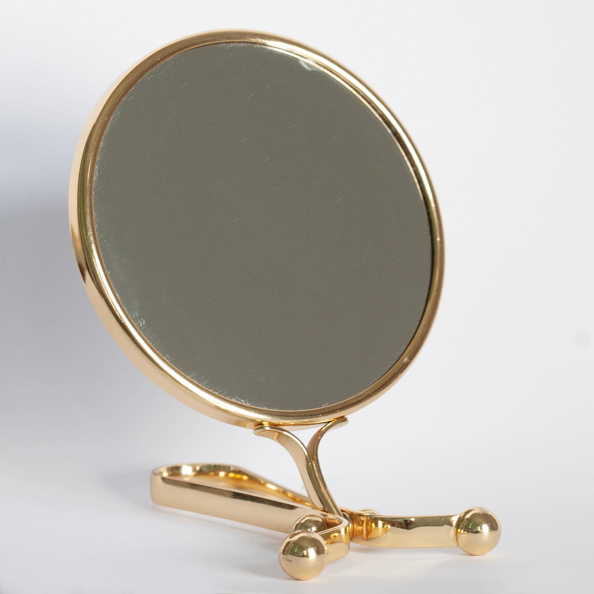 Decorative gold table mirror mid-century with metal frame, Italy, 1960s