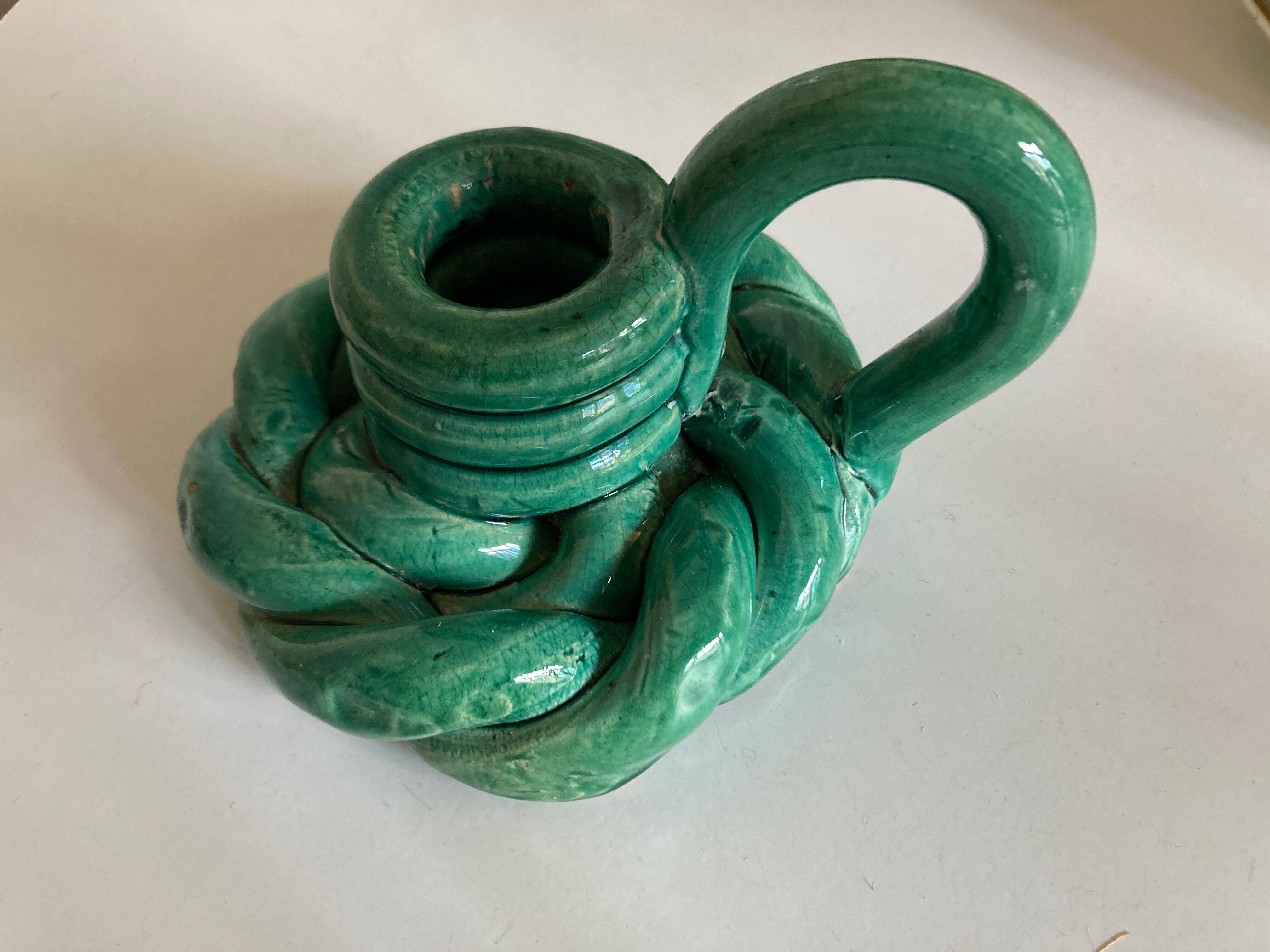 Product BHV Candlestick in turquoise glazed clay Vallauris 1960