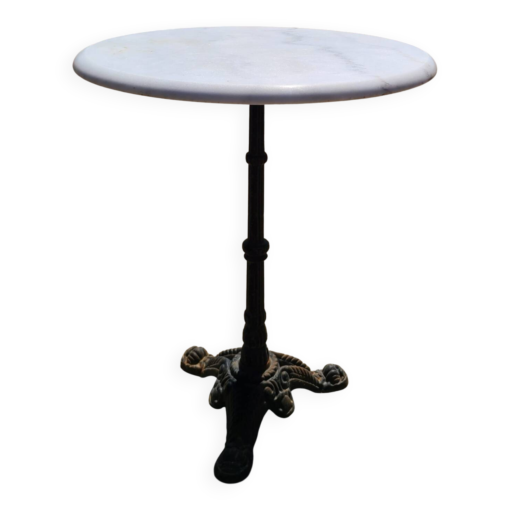 Parisian bistro pedestal table in marble and cast iron