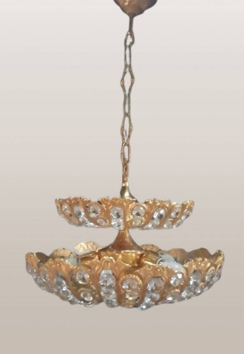Hollywood Regency brass and crystal chandelier by Peris Andreu, 1970s.