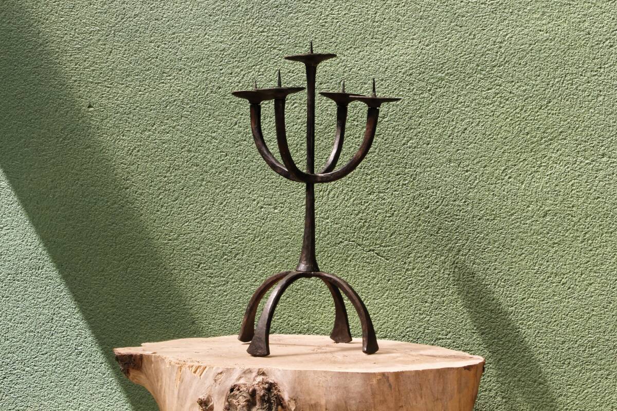 Brutalist wrought iron candle holder, Marolles workshops