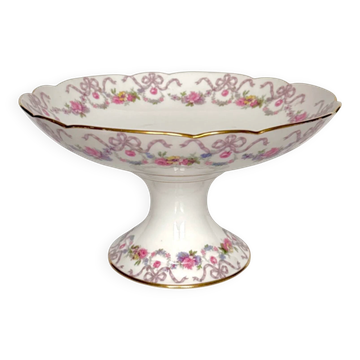 Compote dish on pedestal / fruit bowl in Limoges porcelain with floral garlands and ribbons | “Vieux Bernardaud” D&C (Delinières & Cie) | late 19th century