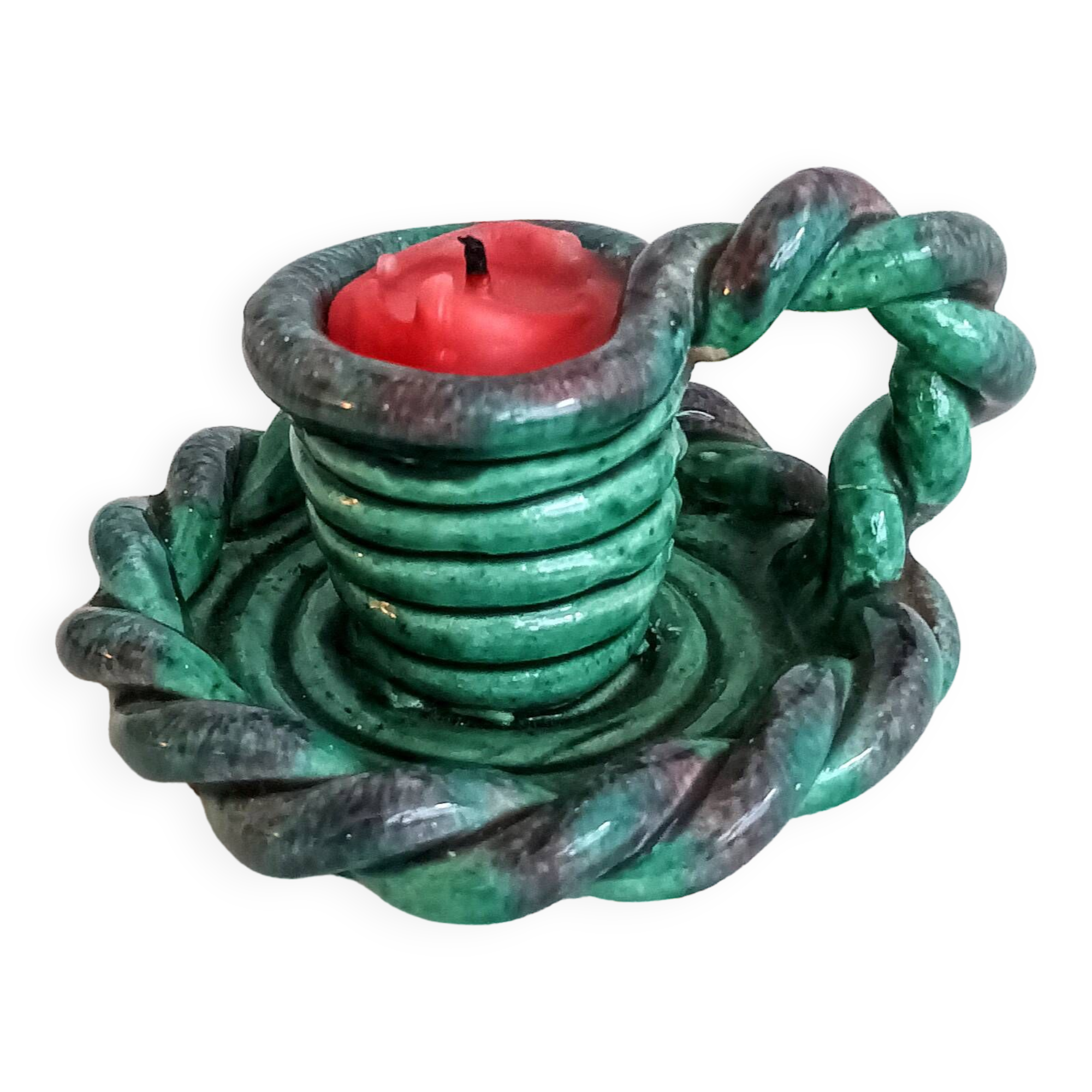 Quimper braided ceramic candle holder signed