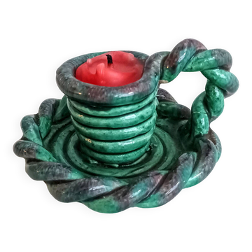 Quimper braided ceramic candle holder signed