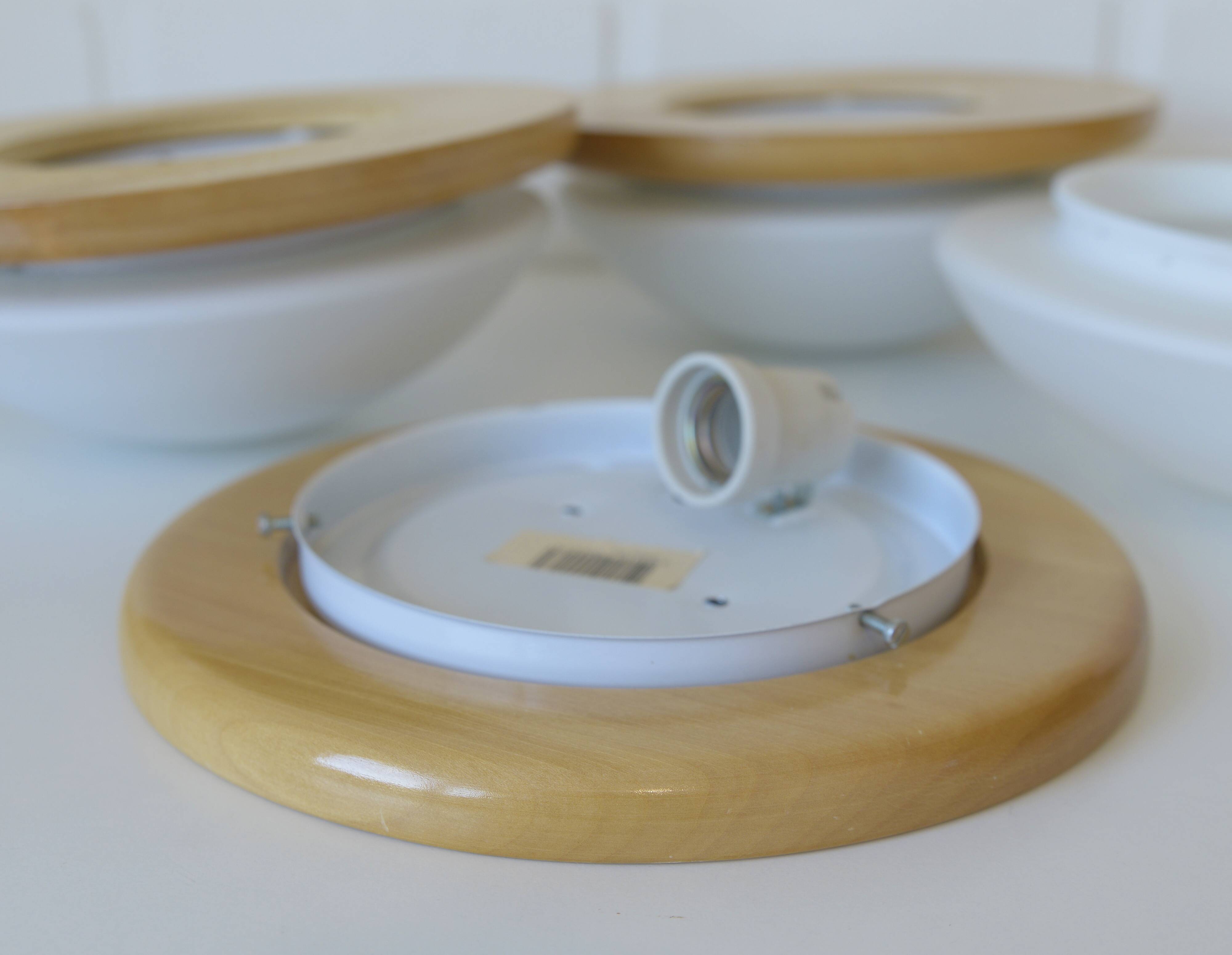 Set of 3 vintage sconces wood glass minimalist wall lamps flush mount light