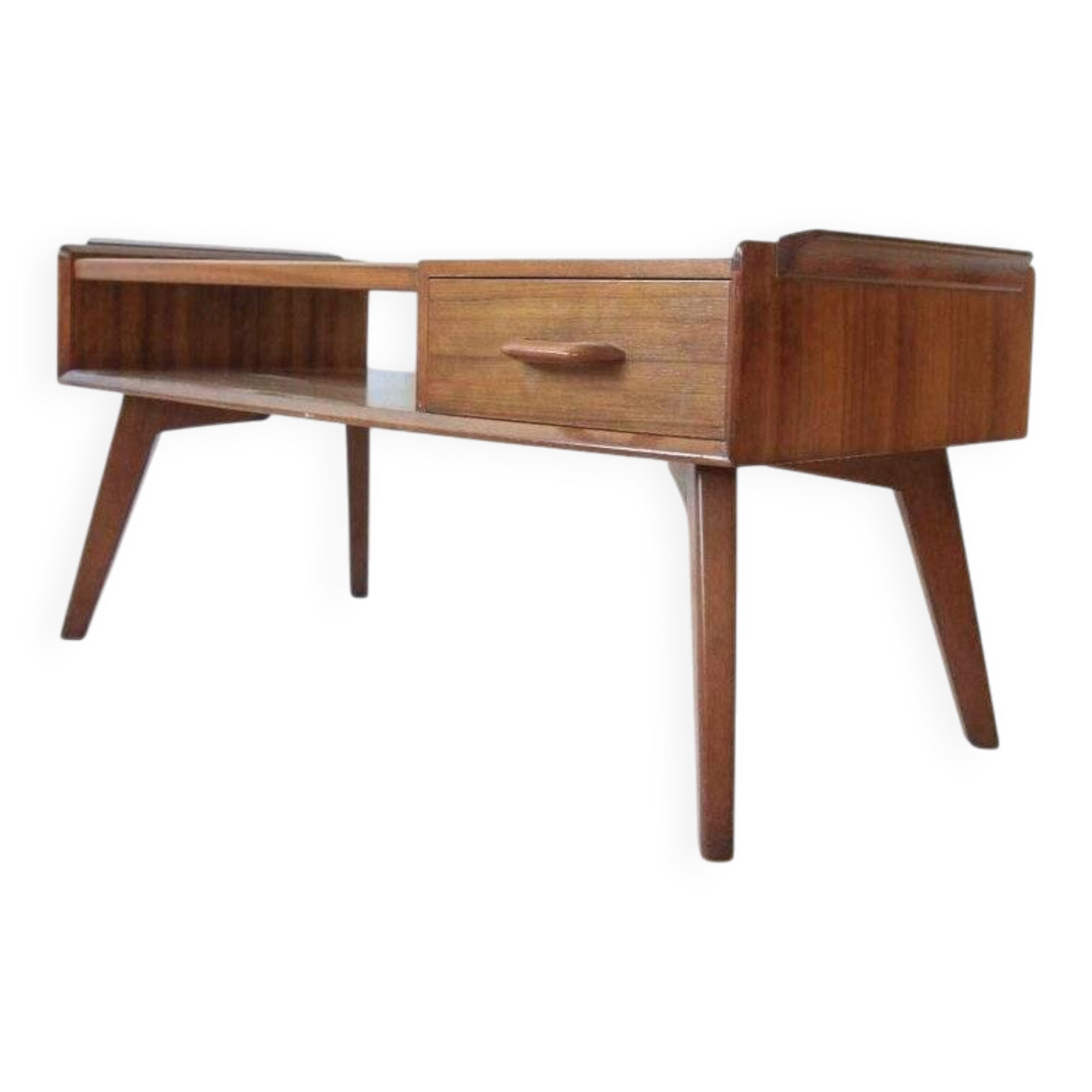 Table basse vintage G-Plan en teck marron années 1950, design mid-century, tiroir intégré