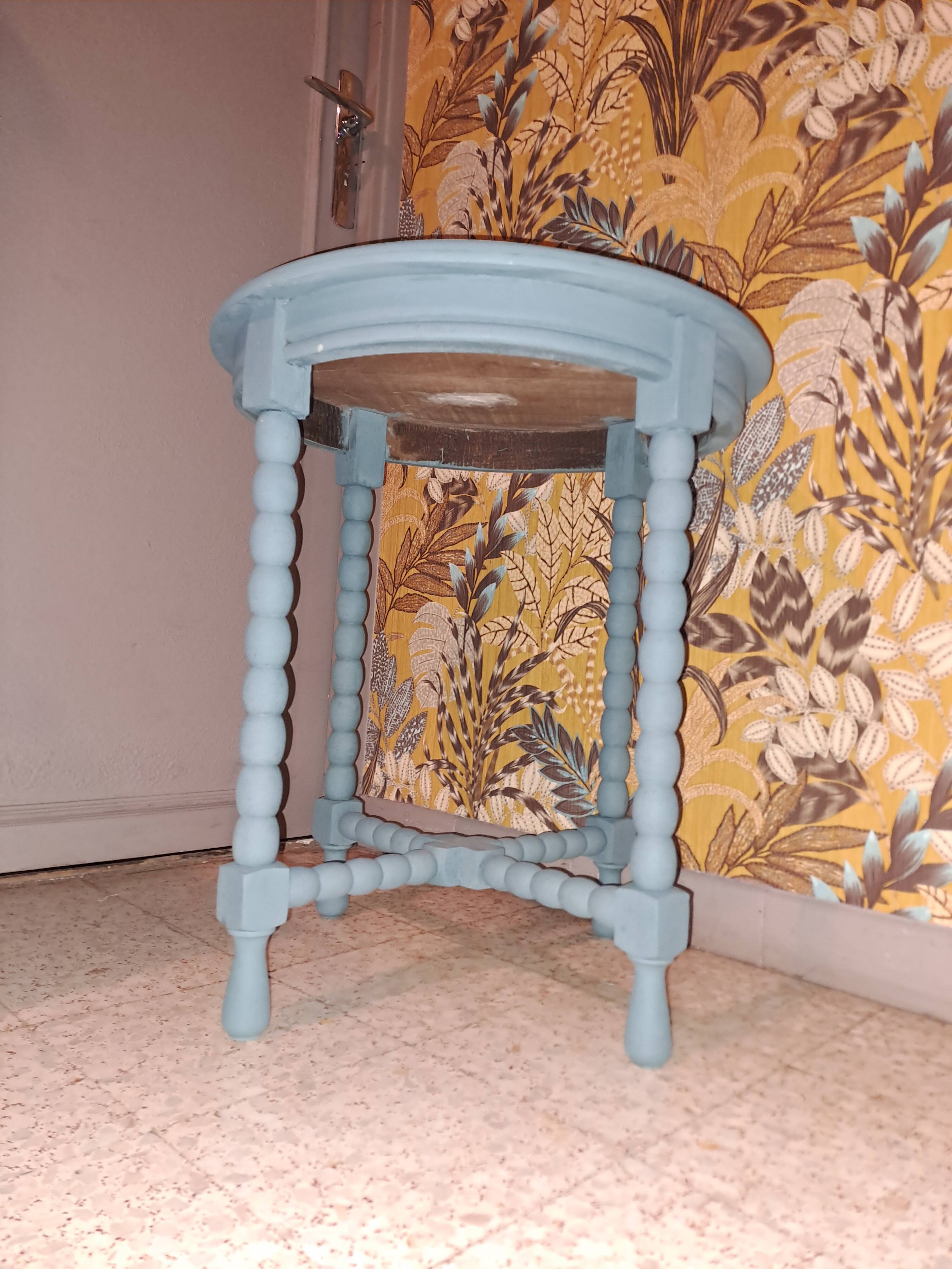 1950s repainted 4 legged solid wood round coffee table