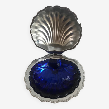 Beurrier coquillage 1950 avec sa coupelle bleue