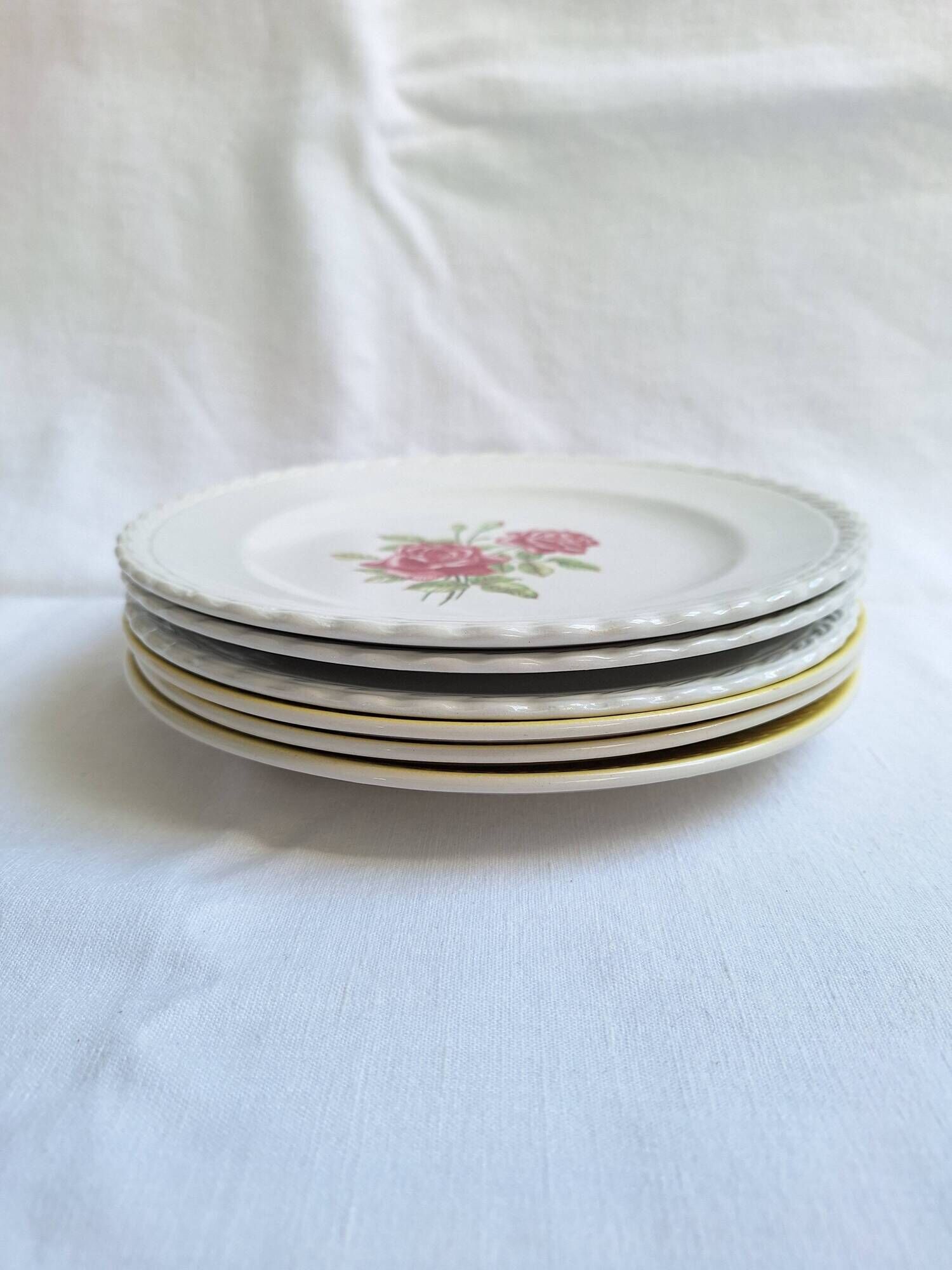 Vintage yellow and pink dinner plates