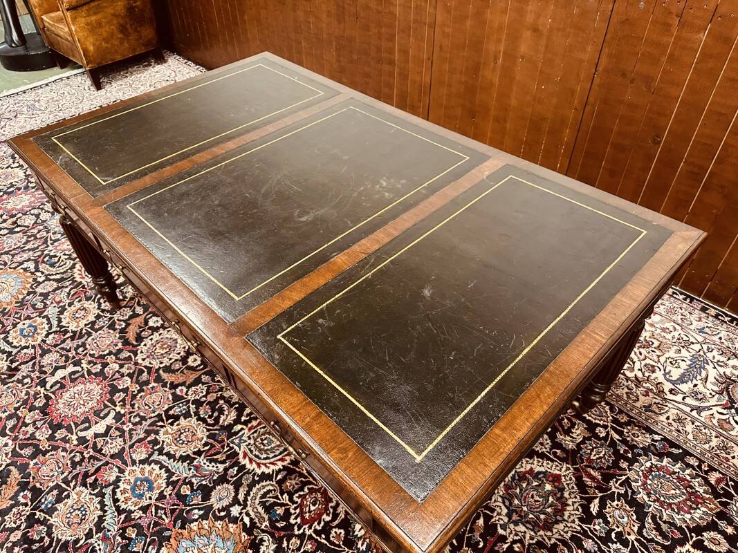 Old English Writing Desk with black leather top