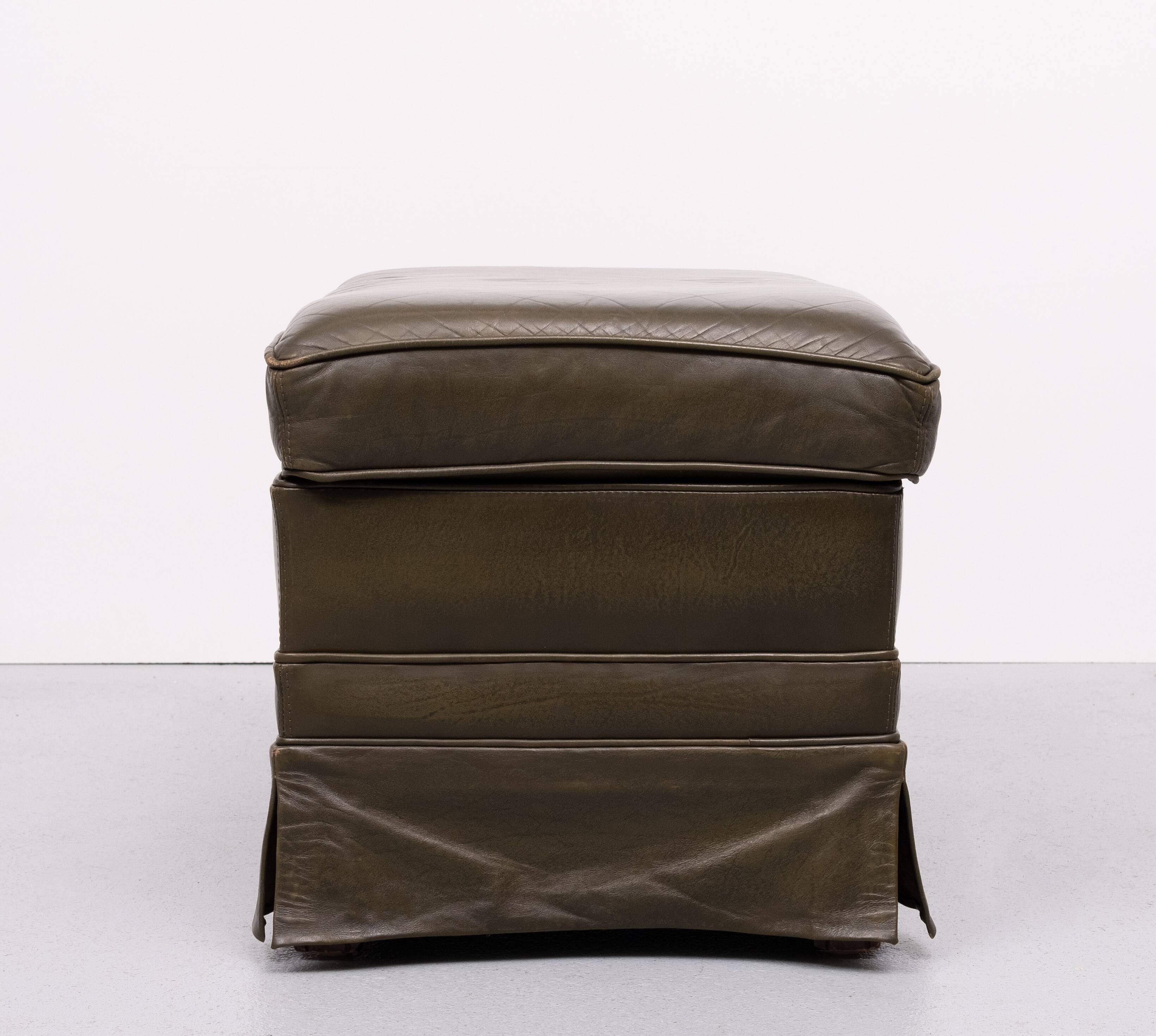 Green Leather Pouf . 1970s Germany