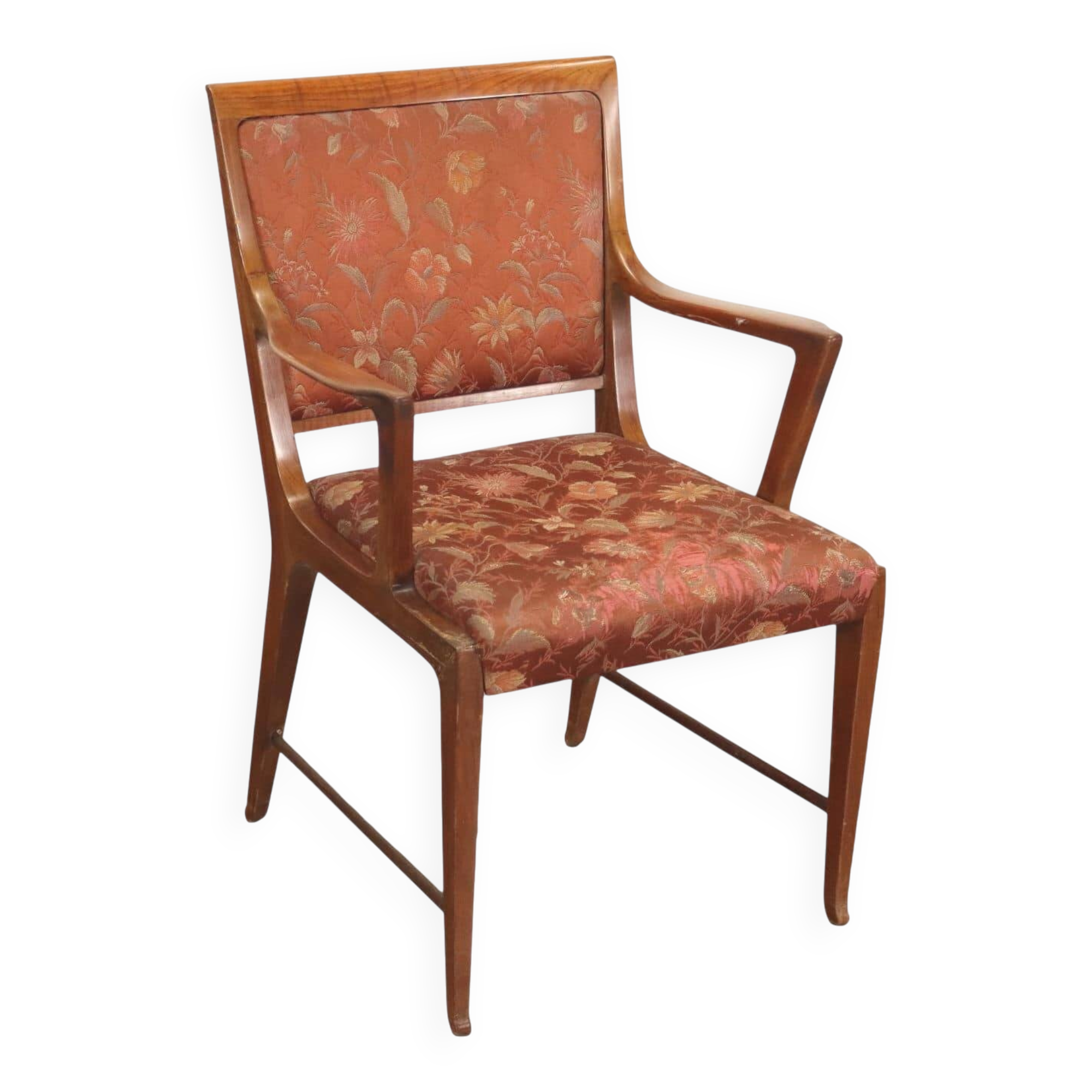 Vintage armchair in mahogany and fabric, design, Italy, 1950s