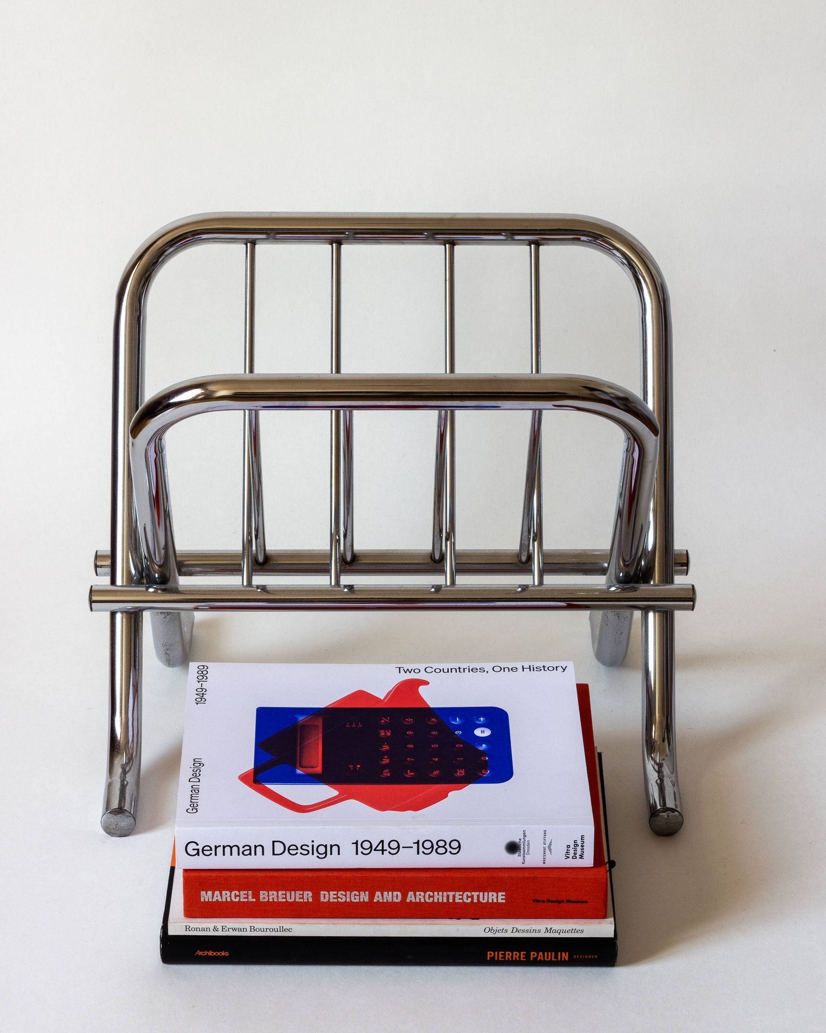 Chrome tubular steel magazine holder, Le Zack 1980