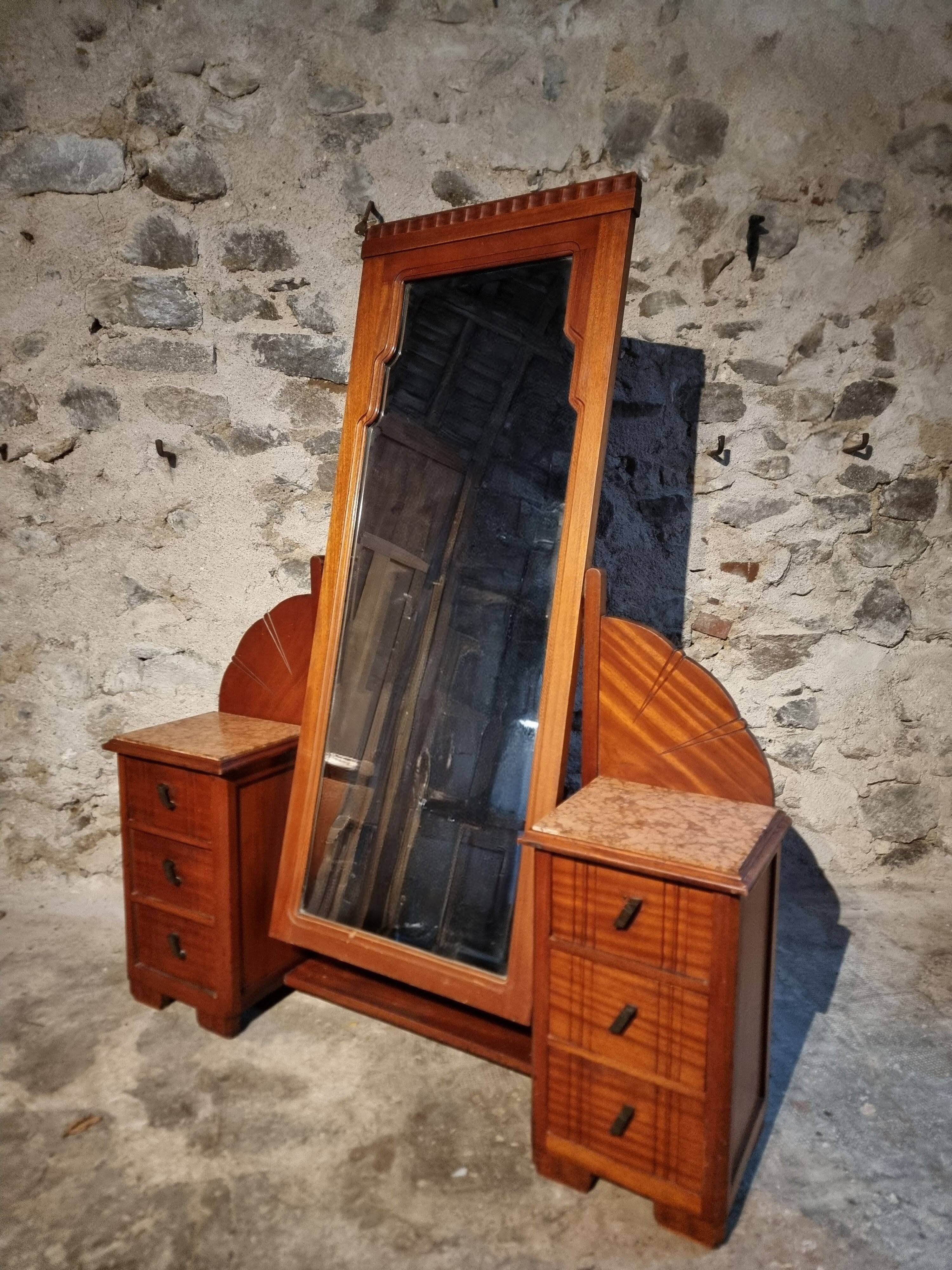 Art Deco mahogany dressing table with bevelled tilting mirror, France, 1920s–1930s.