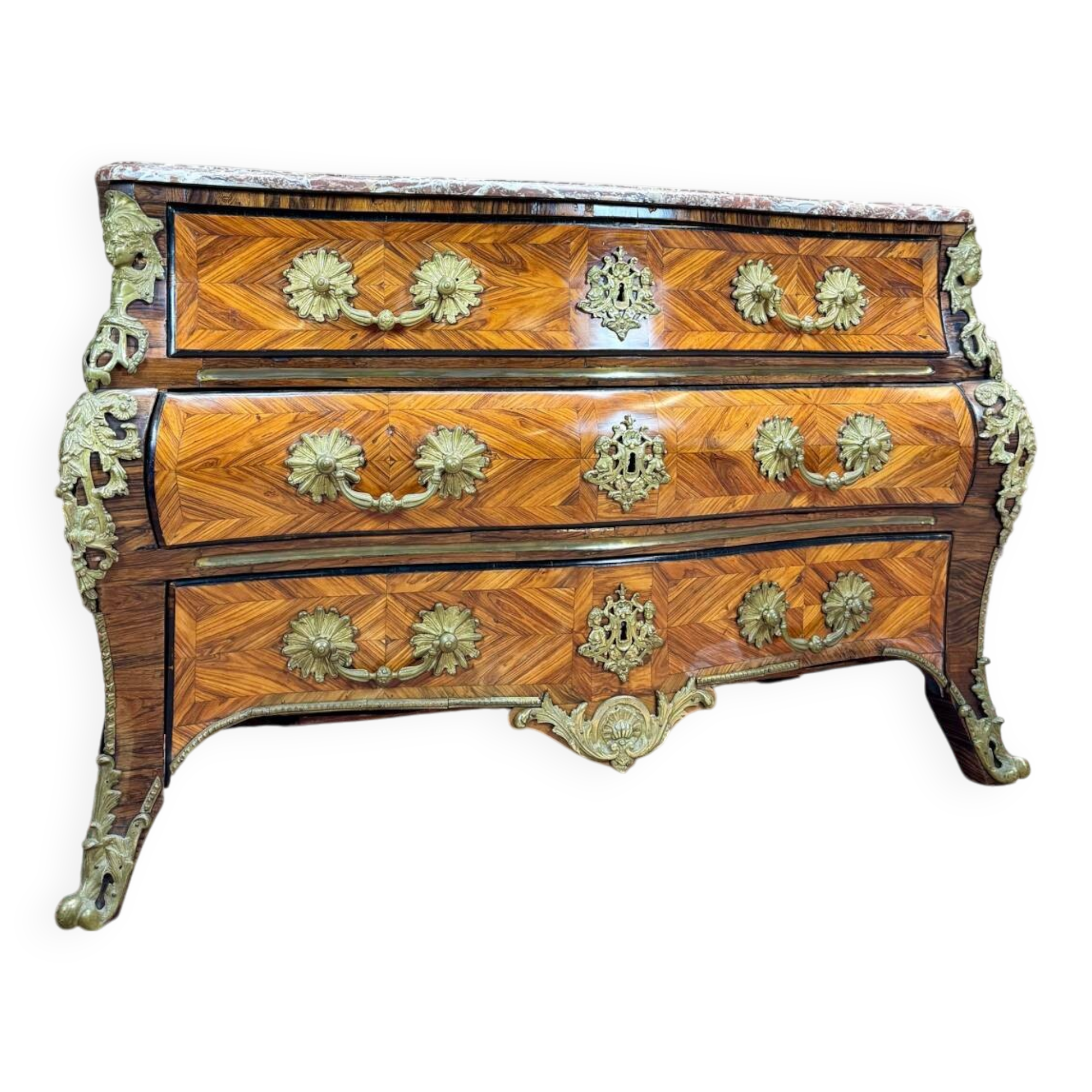 Commode tombeau En Marqueterie D’époque Régence Louis XV XVIII Eme Siècle