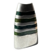 Vintage brushed aluminium vase with green stripes.