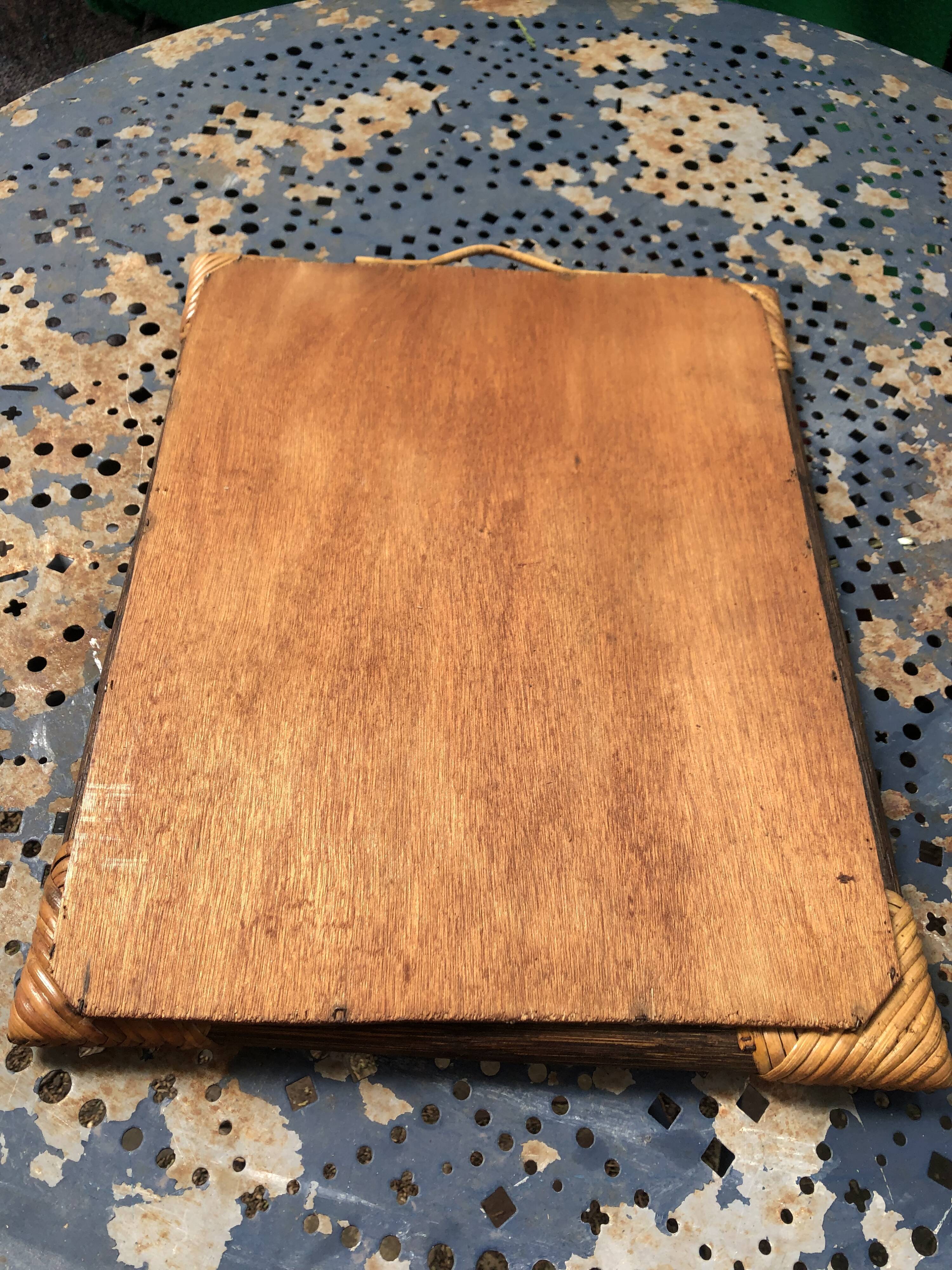 Mirror in wood and rattan 60s