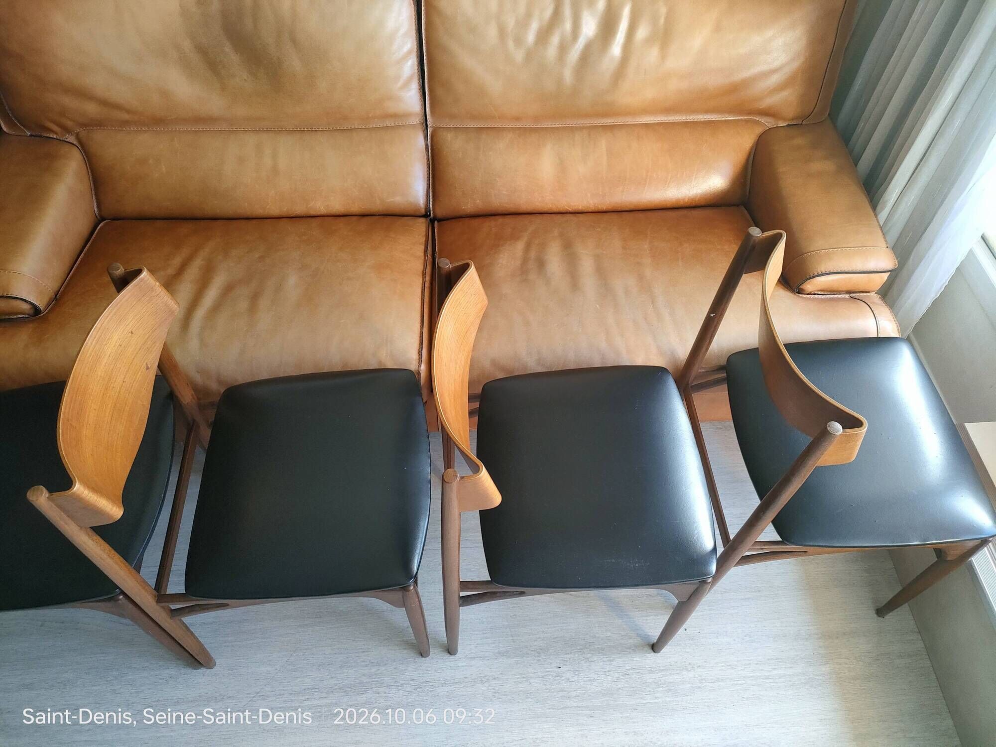 6 teak chairs, 1960s Scandinavian style, signed
