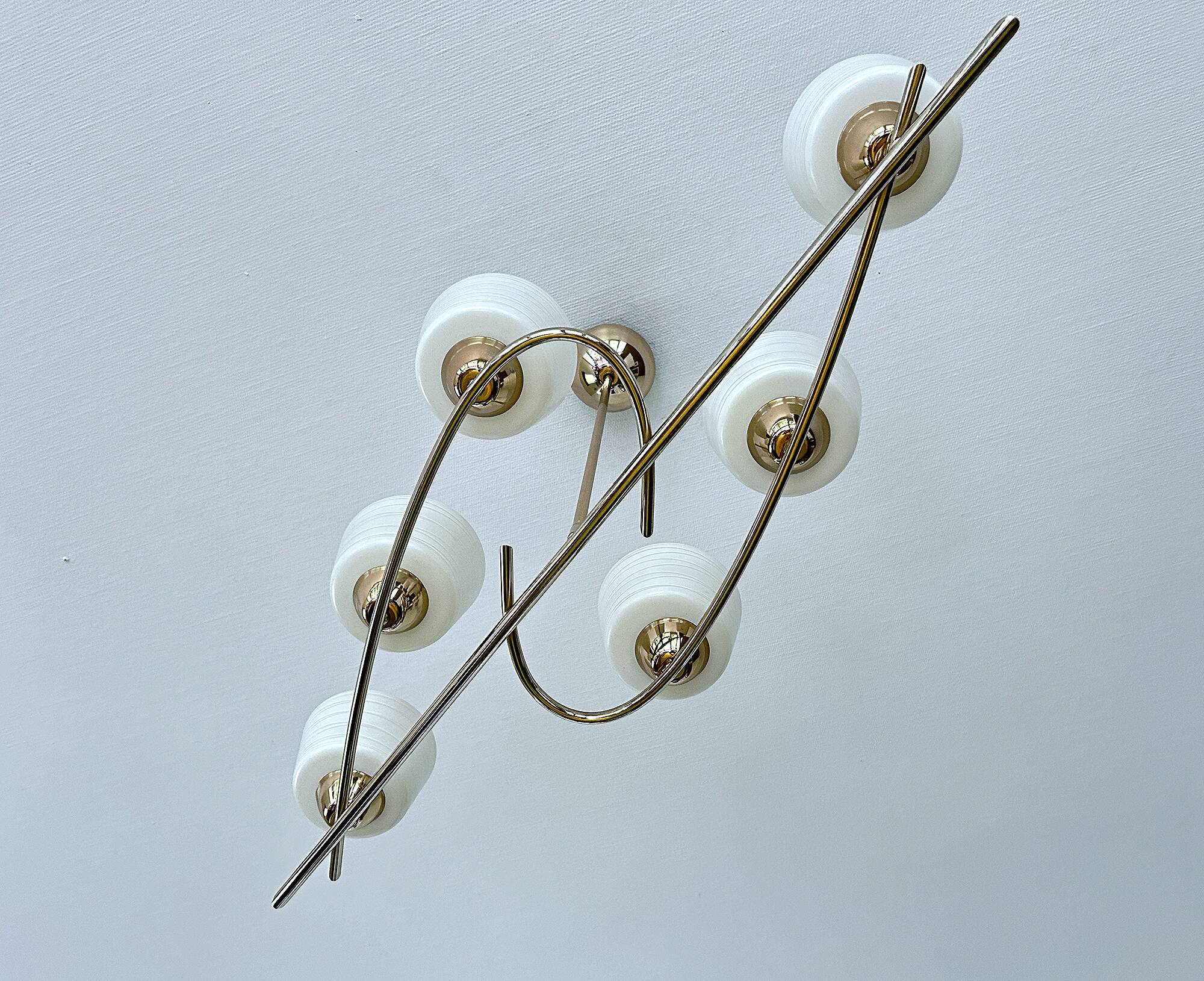 Large Vintage Glass Brass Pendant Light