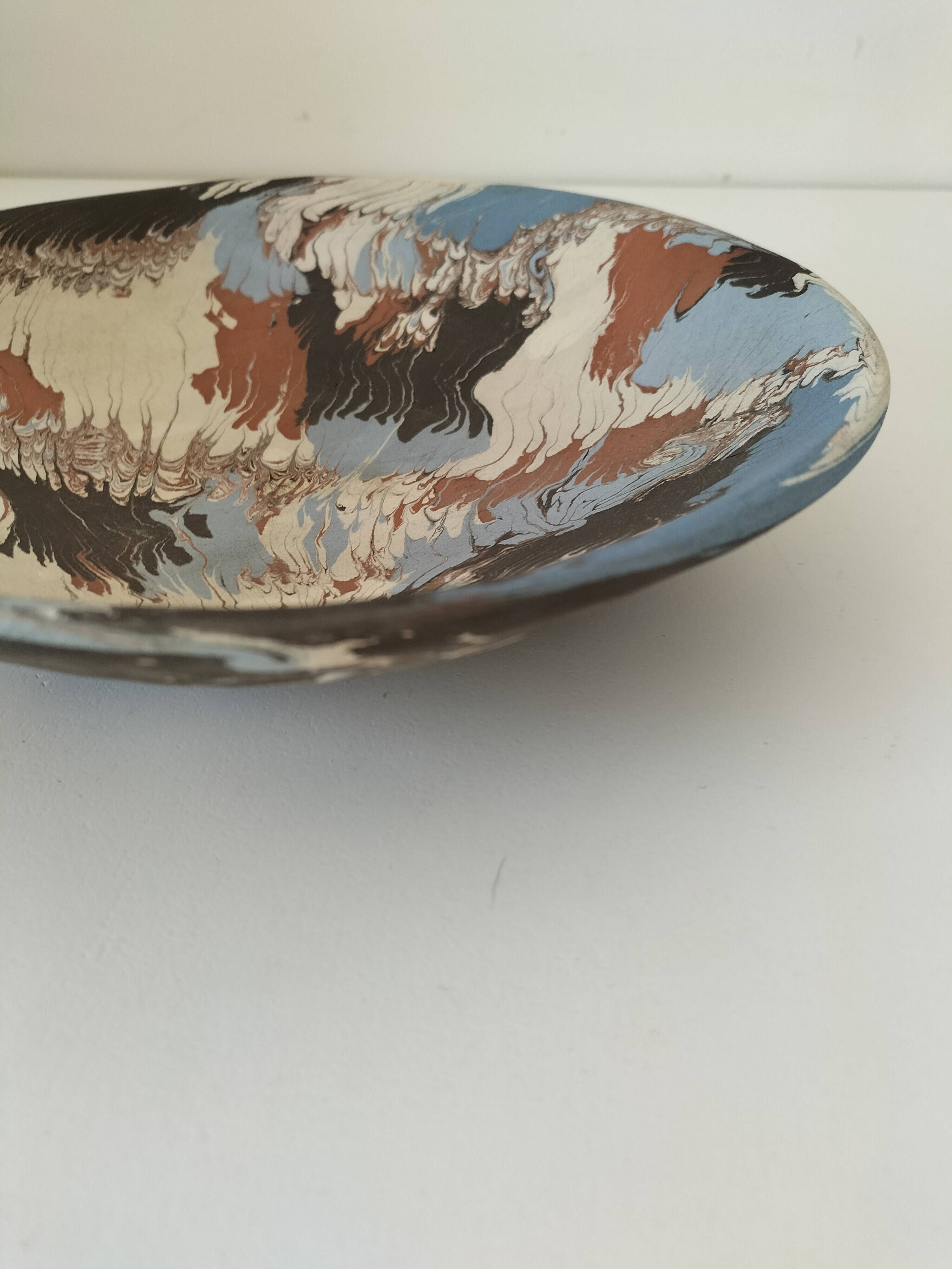 Mixed clay coupe from Apt – Signed Bernard – Polychrome marbled decoration