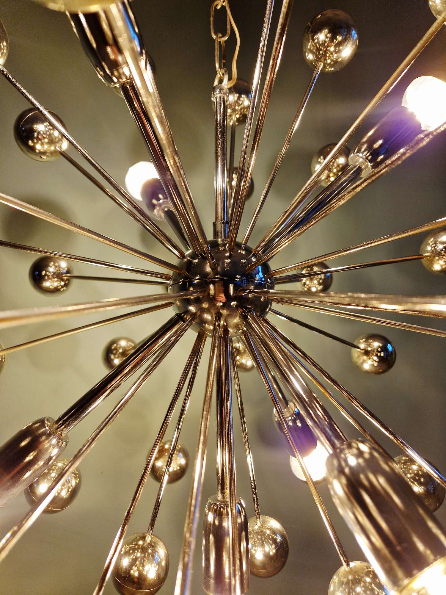 Chrome metal Sputnik chandelier, Space Age design, 1960.
