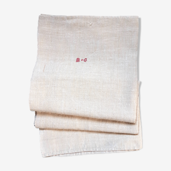 2 large monogrammed monogrammed unbleached hemp tea towels MG