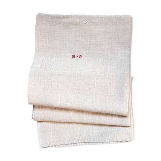 2 large monogrammed monogrammed unbleached hemp tea towels MG