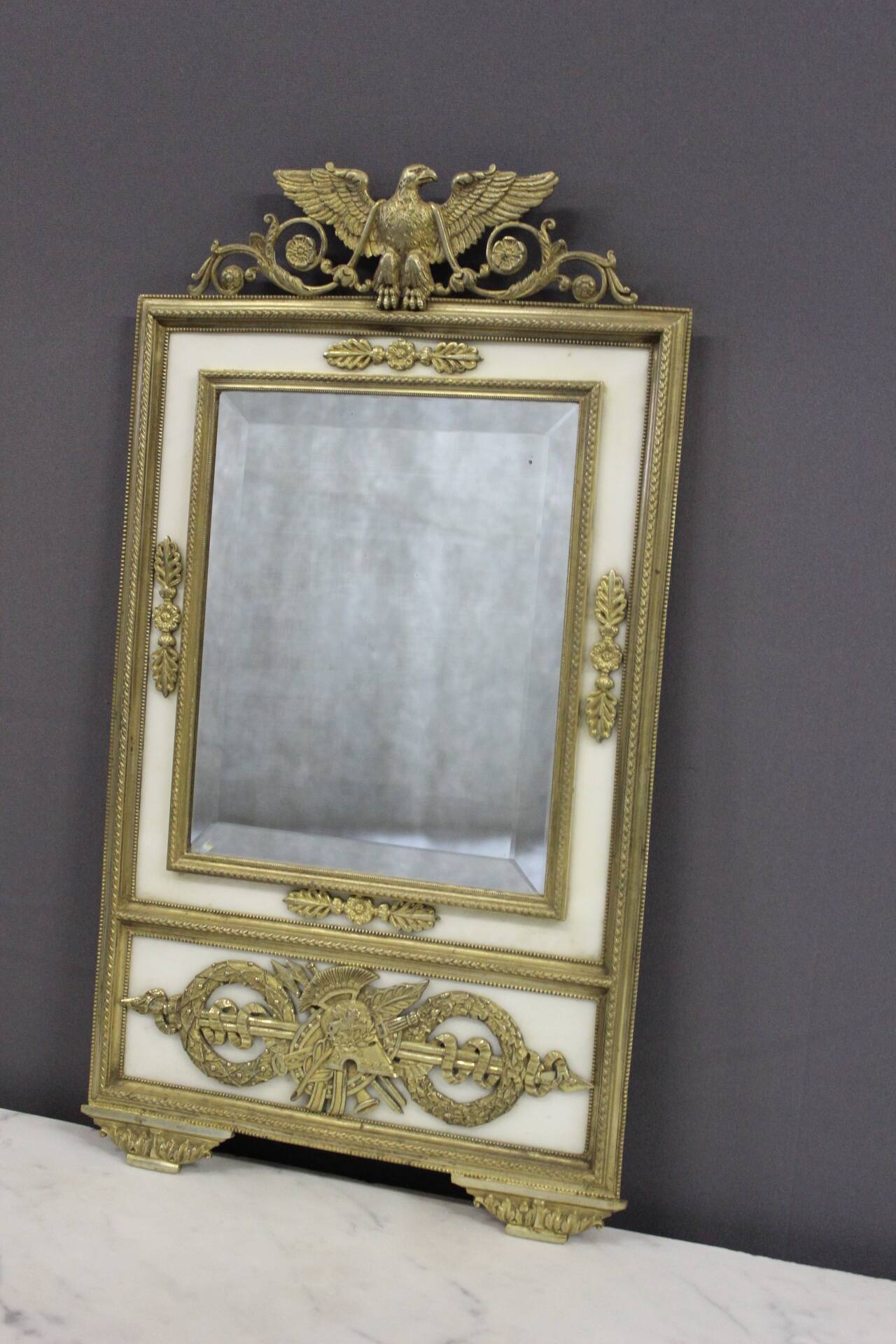 Empire mirror in bronze and marble, early 19th century