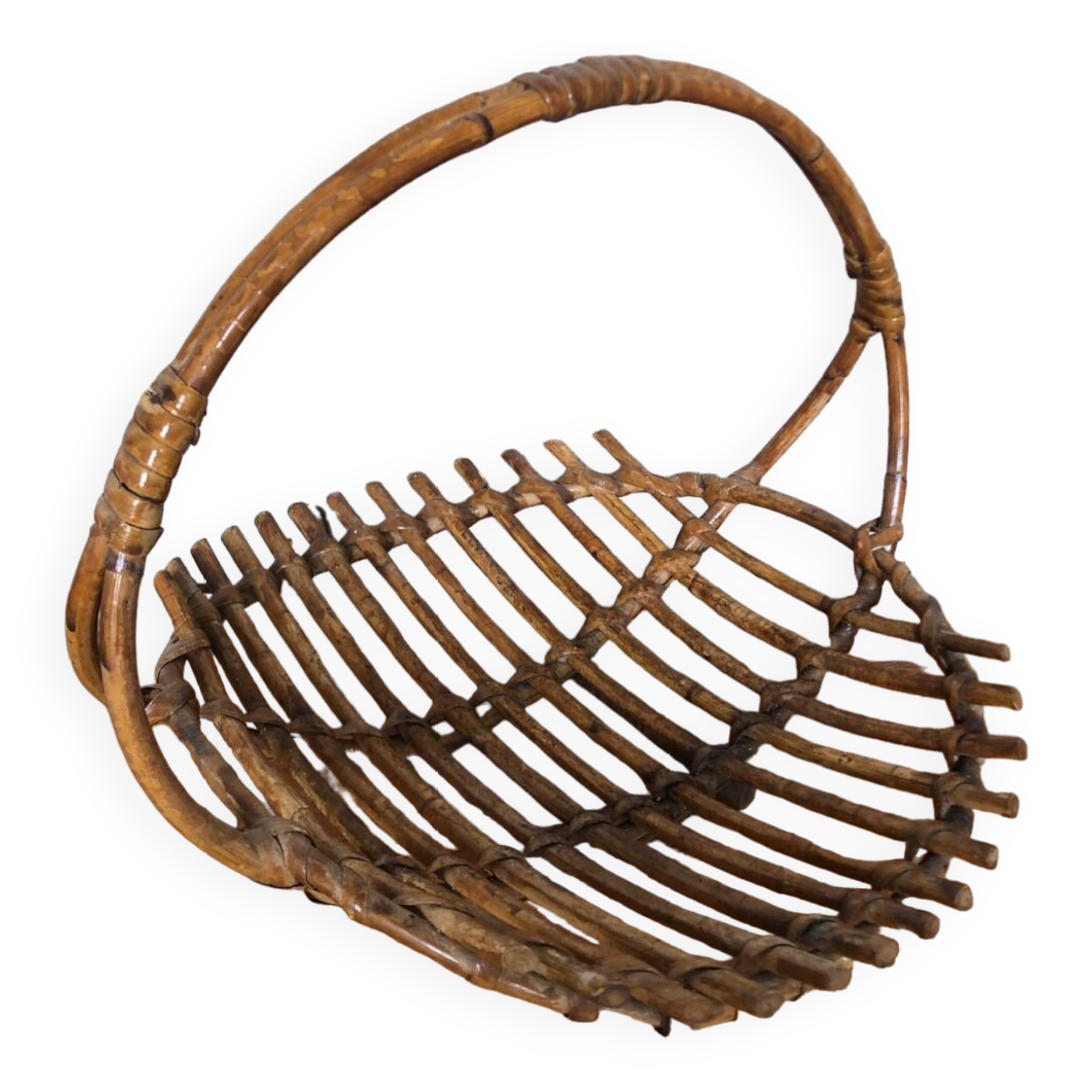 Old rattan picking basket vintage wood garden