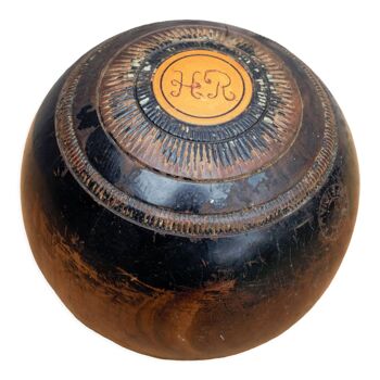 Antique English wooden ball Bias 3 initials HR brand EJ Riley LTD