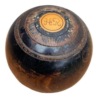 Antique English wooden ball Bias 3 initials HR brand EJ Riley LTD