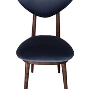 Heart-shaped blue velvet chair with walnut wood, mid-century, Poland, 1960s.
