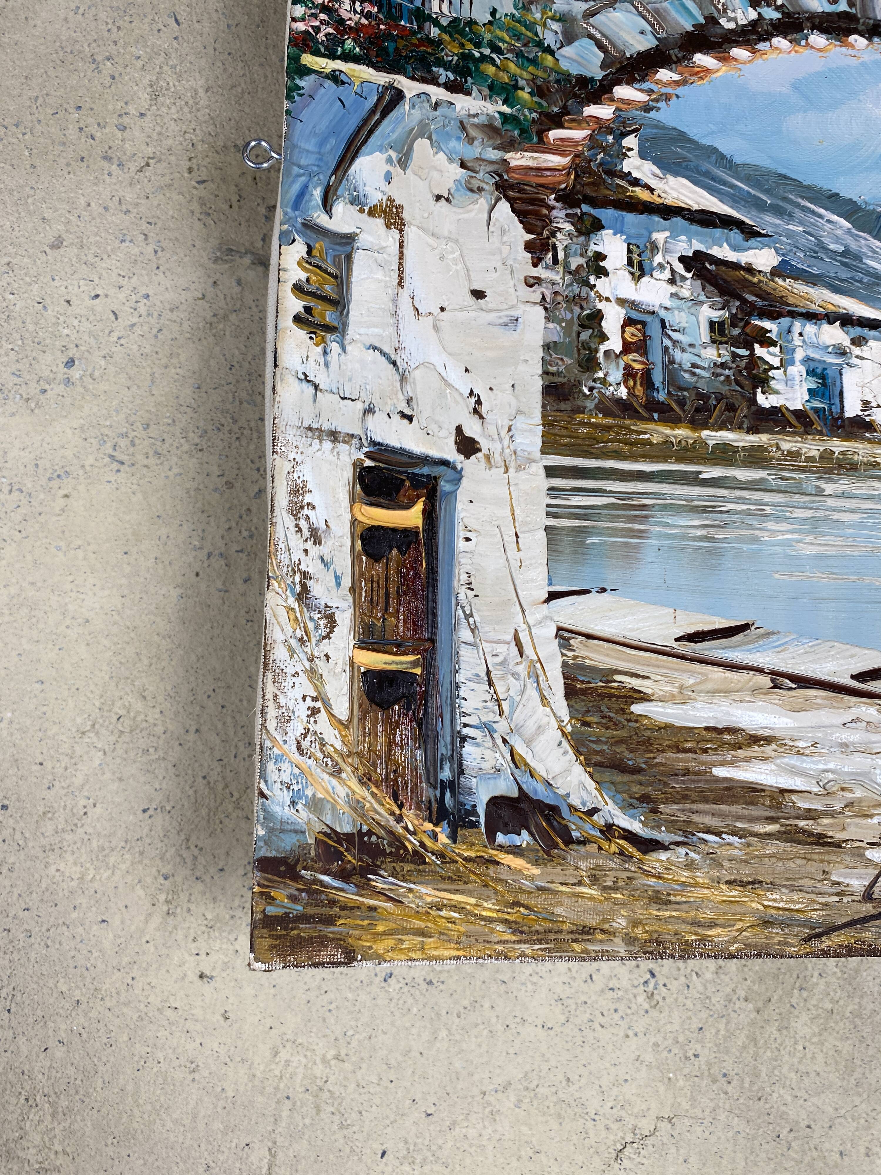 Oil painting on canvas with marine motif, signed