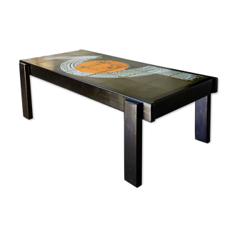 Table basse céramique et bois années 60