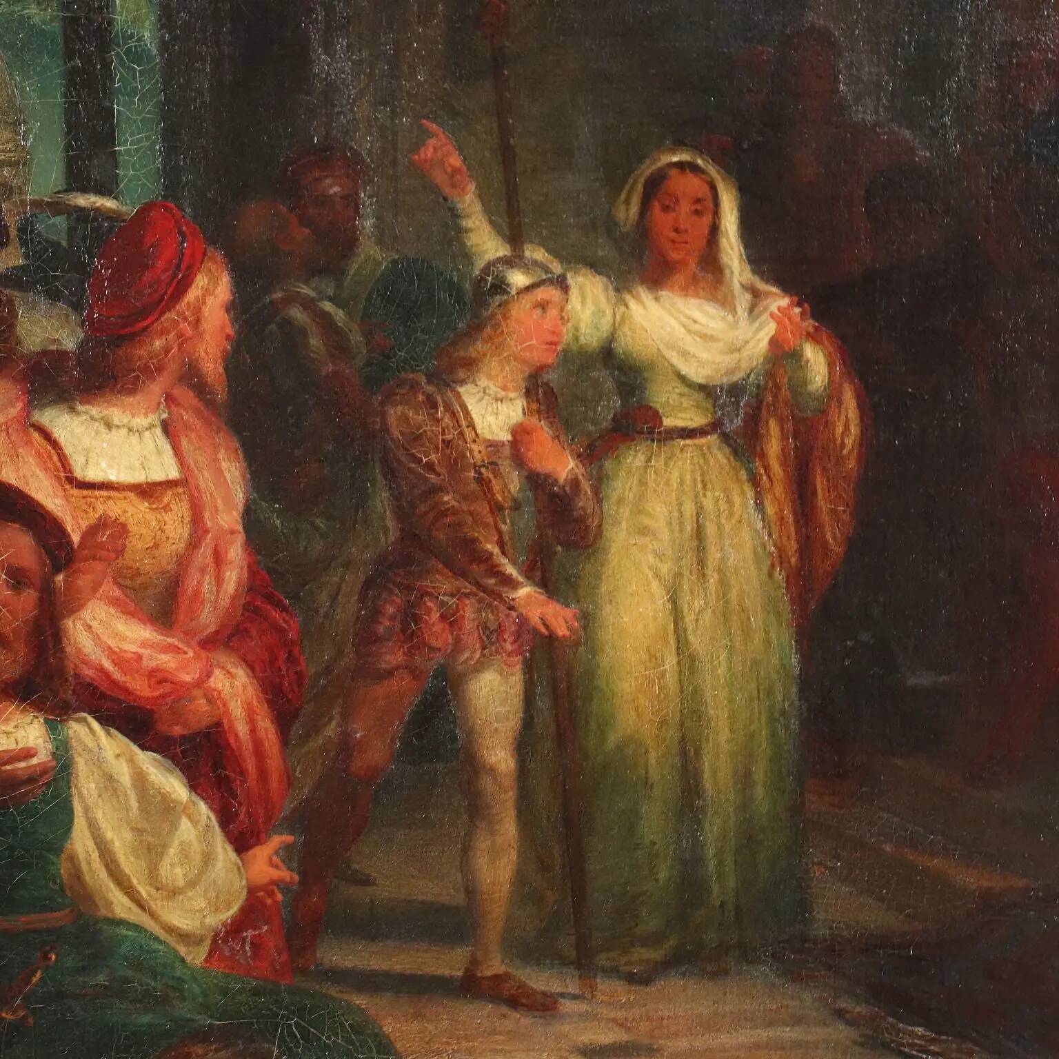 Ancient painting on a historical subject, oil on canvas, Italy 19th century.