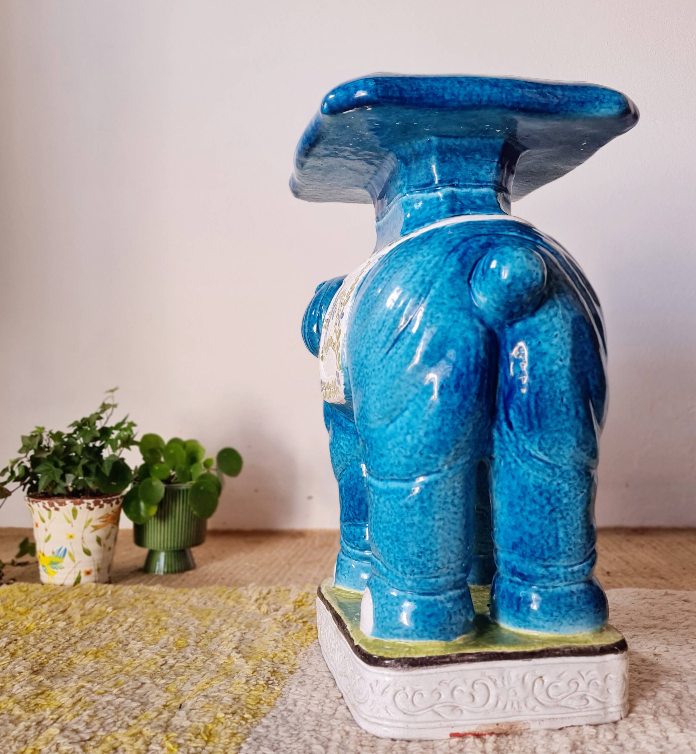 Elephant ceramic vintage plant stand side table