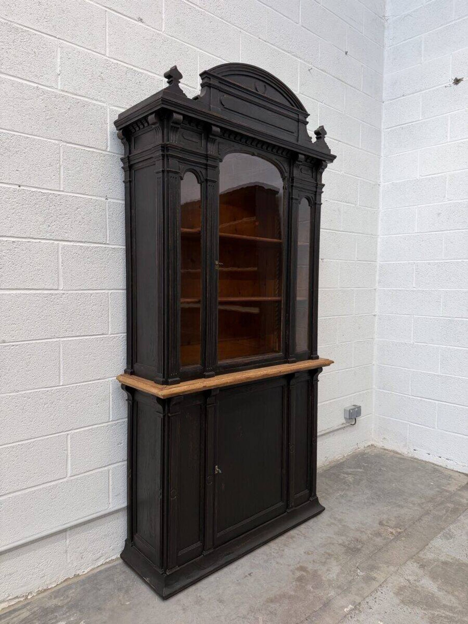 19th-century shop display cabinet in solid oak