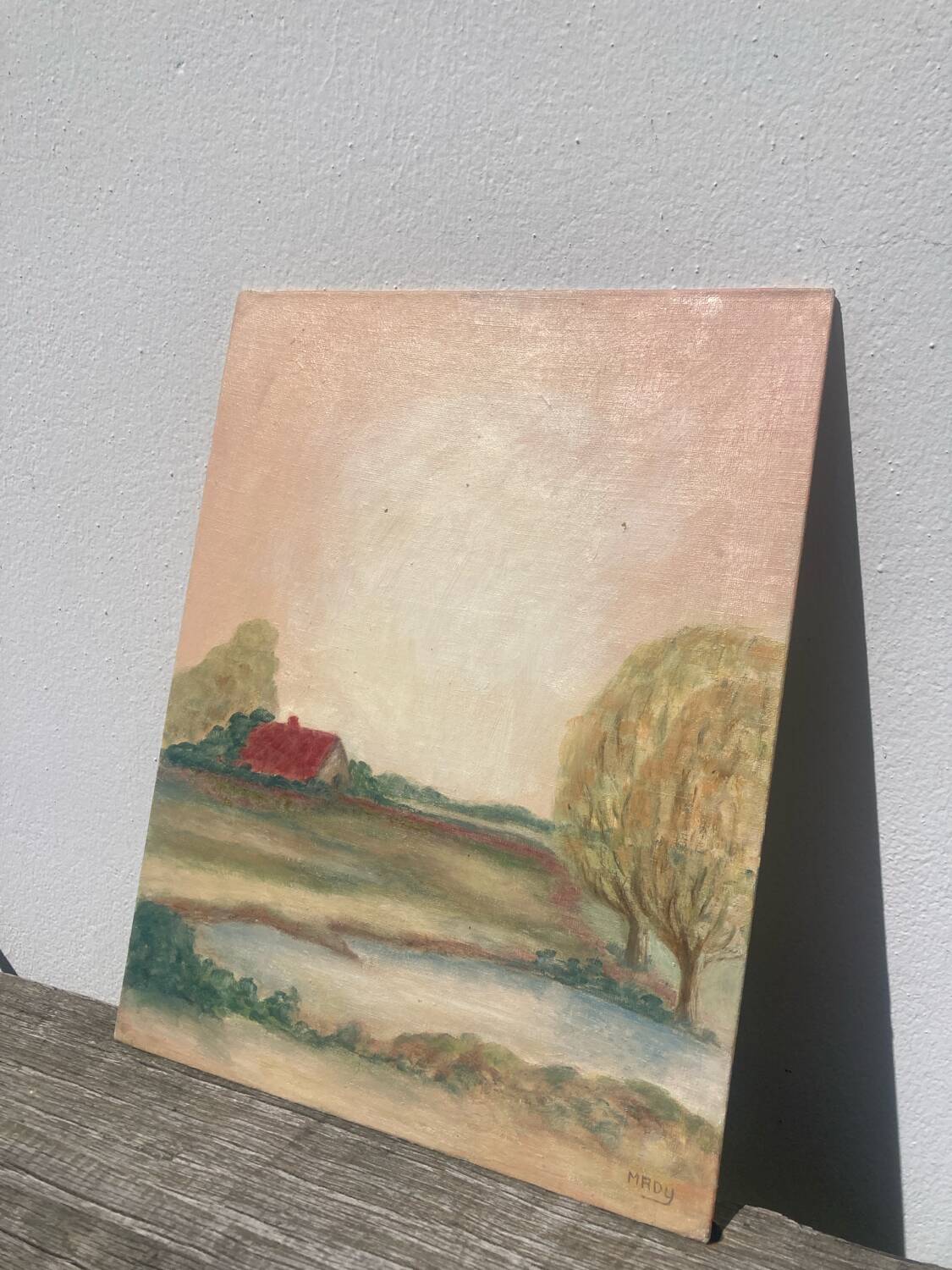 Tableau paysage champetre ancien / peinture huile
