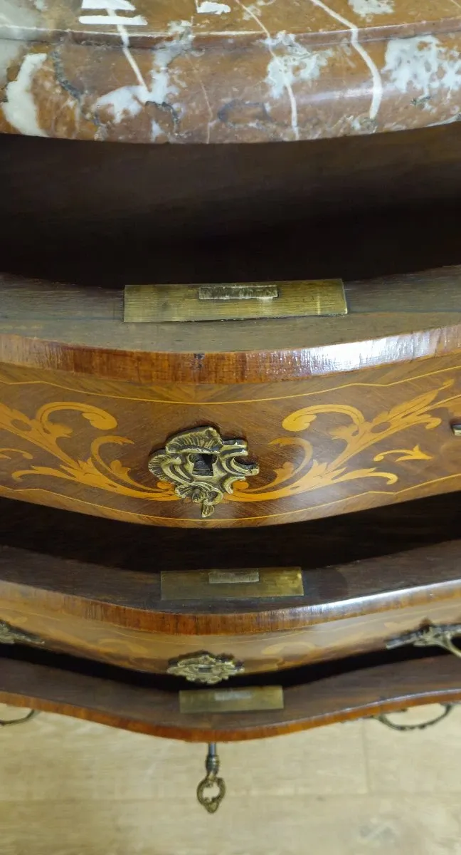 Louis XV style marquetry jump commode – 3 drawers – Marble top